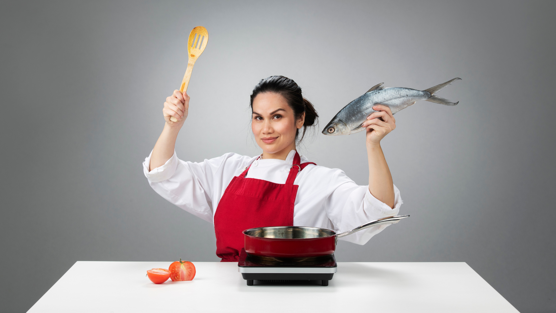 A banner image for "Lasa ng Imperyo (A Taste of Empire)", featuring lead performer Carmela Sison holding up a wooden spoon and a fish.