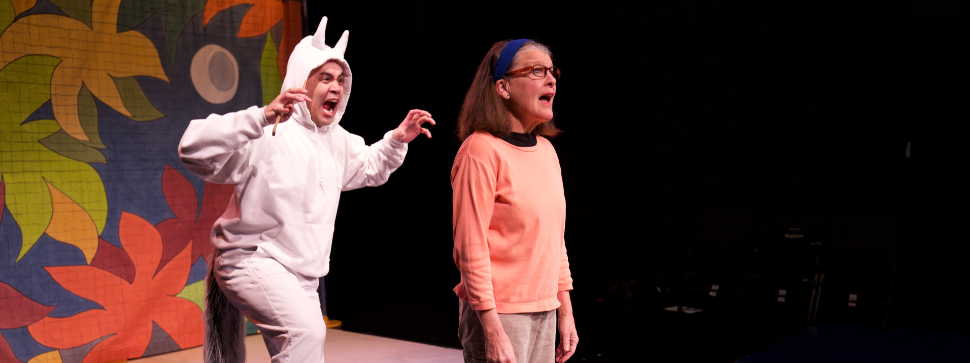 For Educators Banner Where the Wild Things Are. Photo by Joyelle Goldbard featuring performers, Victor Mariano and Linda A. Carson.